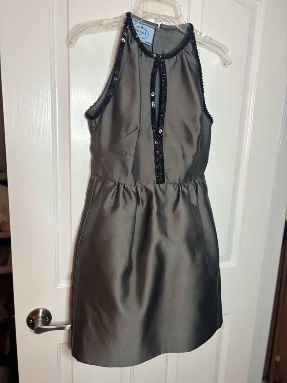 EUC Prada Women’s Charcoal Gray W Black Beads and Sequin Trim Dress size 40/ US4 - Picture 4 of 14